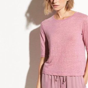 Vince Elbow Sleeve Crew Neck Linen Cropped Tee, Size XS